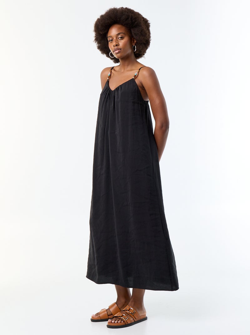 Robe longue avec fines bretelles à perles Noir - Kiabi