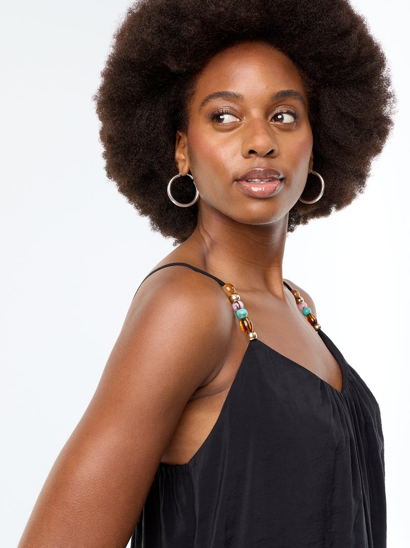 Robe longue avec fines bretelles à perles Noir - Kiabi