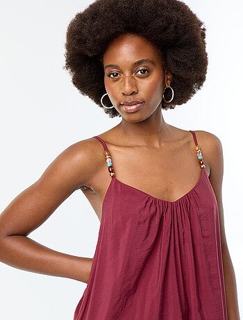Robe longue avec fines bretelles à perles