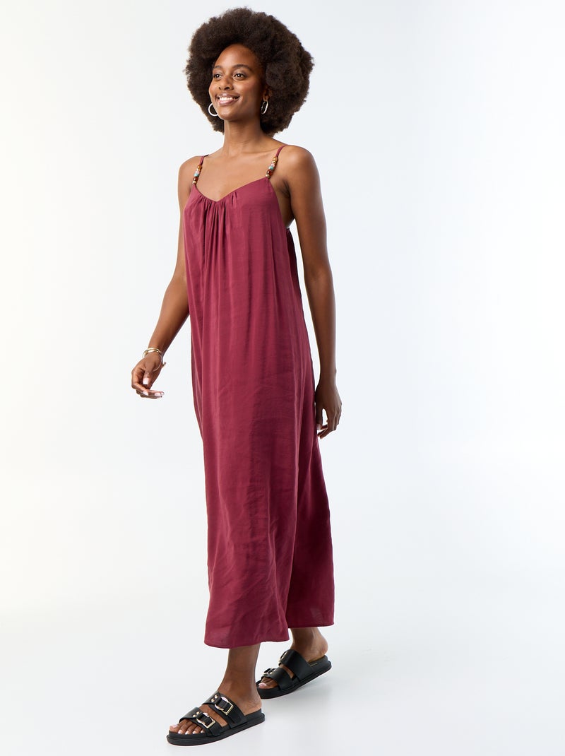 Robe longue avec fines bretelles à perles Rouge - Kiabi