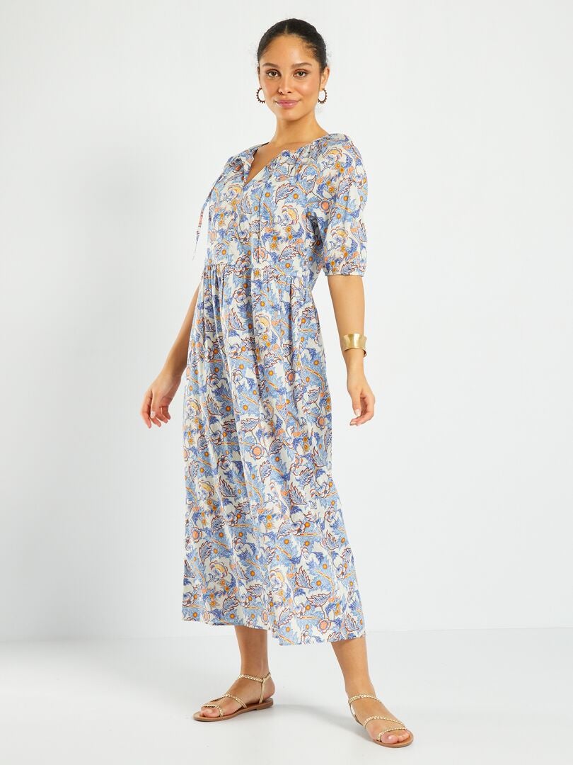 Robe longue avec imprimé Beige - Kiabi