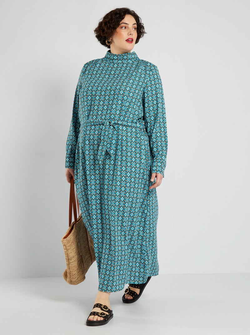 Robe longue avec imprimé Bleu - Kiabi