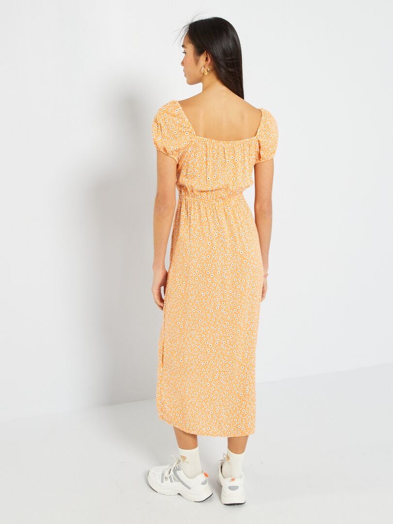 Robe longue avec imprimé floral Orange - Kiabi