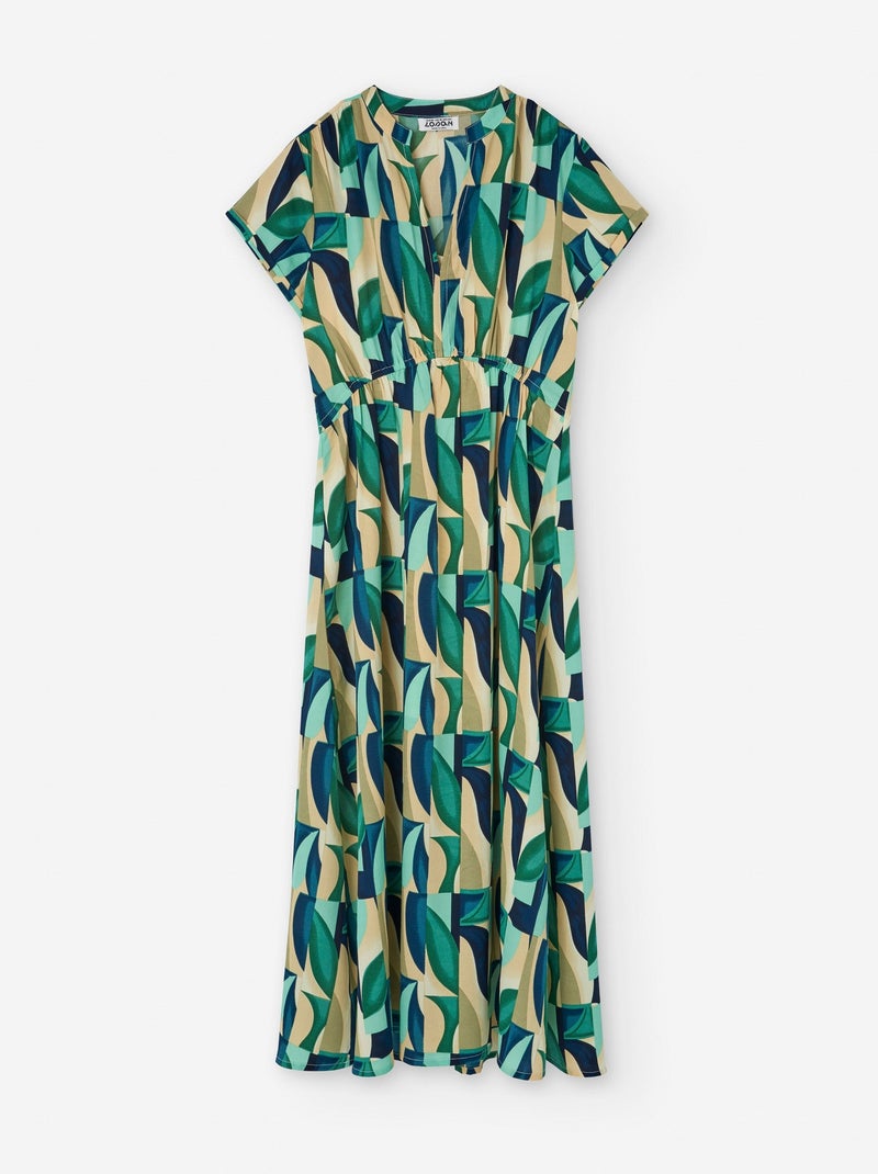 Robe Longue avec Motif Multicolore Vert - Kiabi