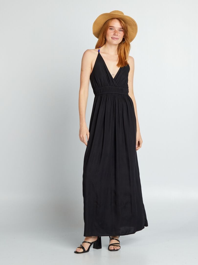 Robe longue avec perles noir - Kiabi