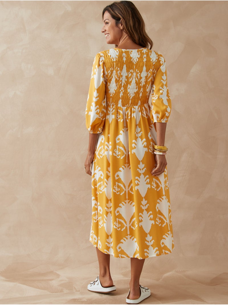 Robe longue avec smocks - DAXON Blanc Jaune - Kiabi