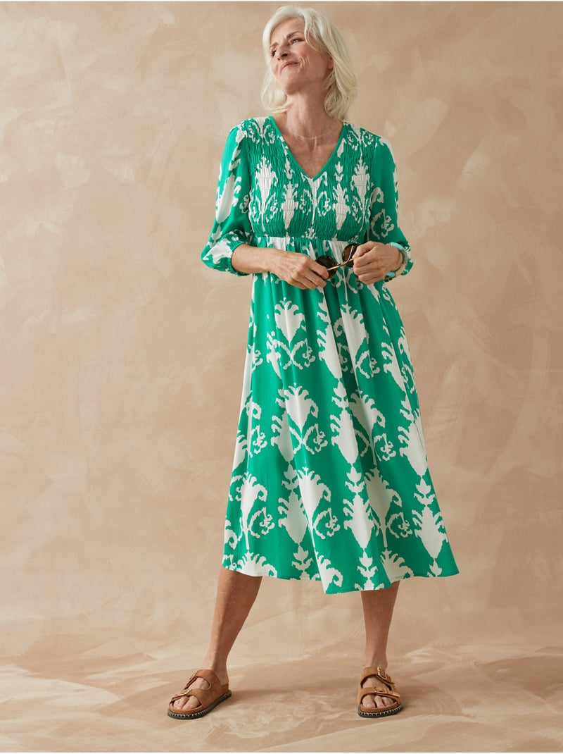 Robe longue avec smocks - DAXON Vert - Kiabi