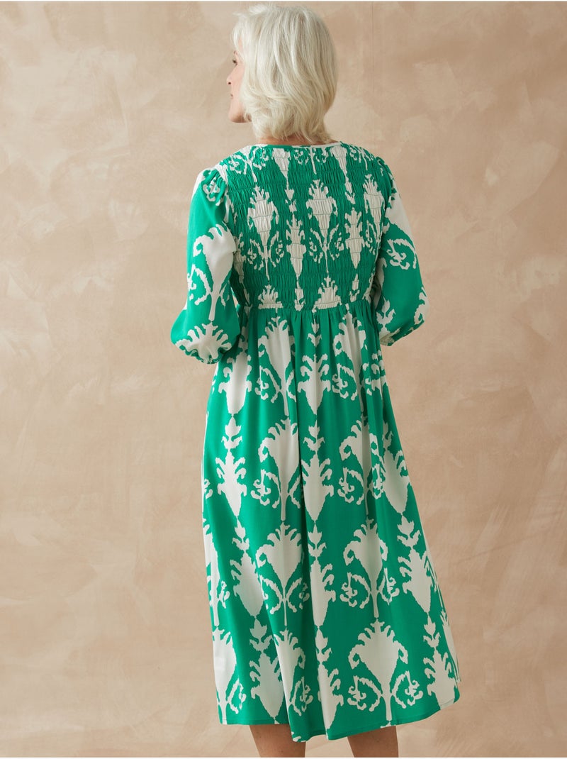 Robe longue avec smocks - DAXON Vert - Kiabi
