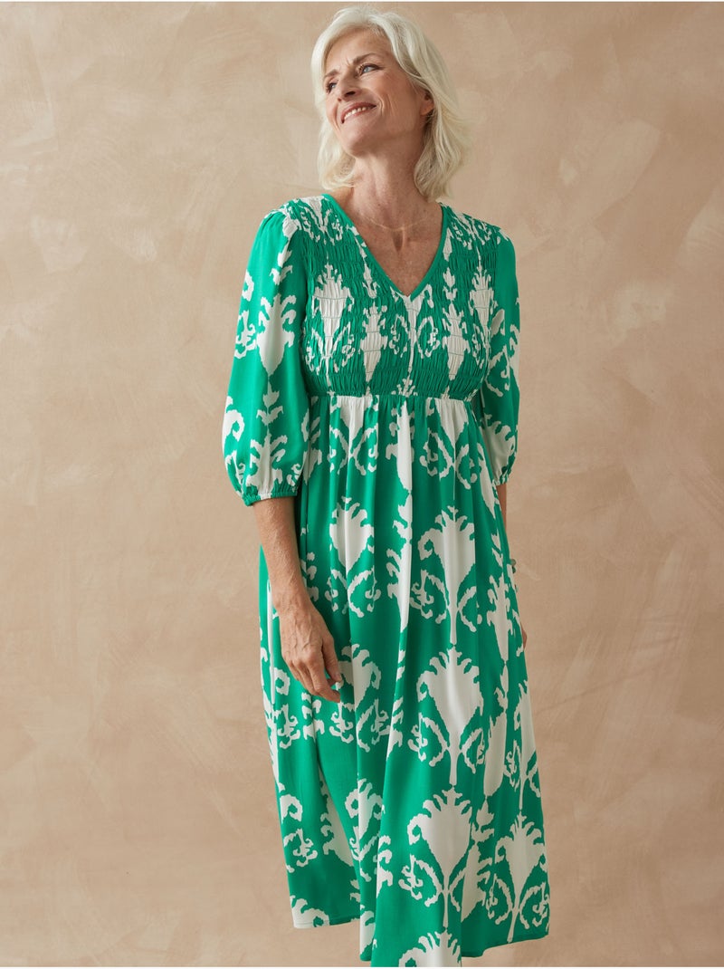 Robe longue avec smocks - DAXON Vert - Kiabi