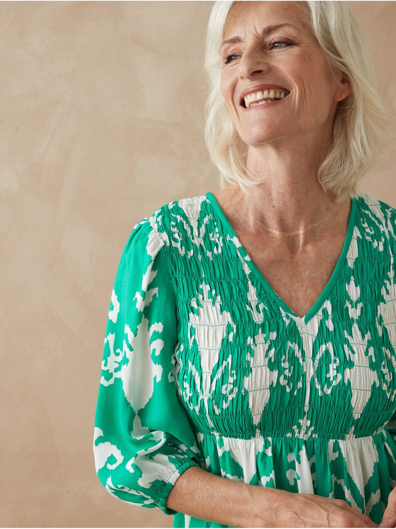 Robe longue avec smocks - DAXON Vert - Kiabi