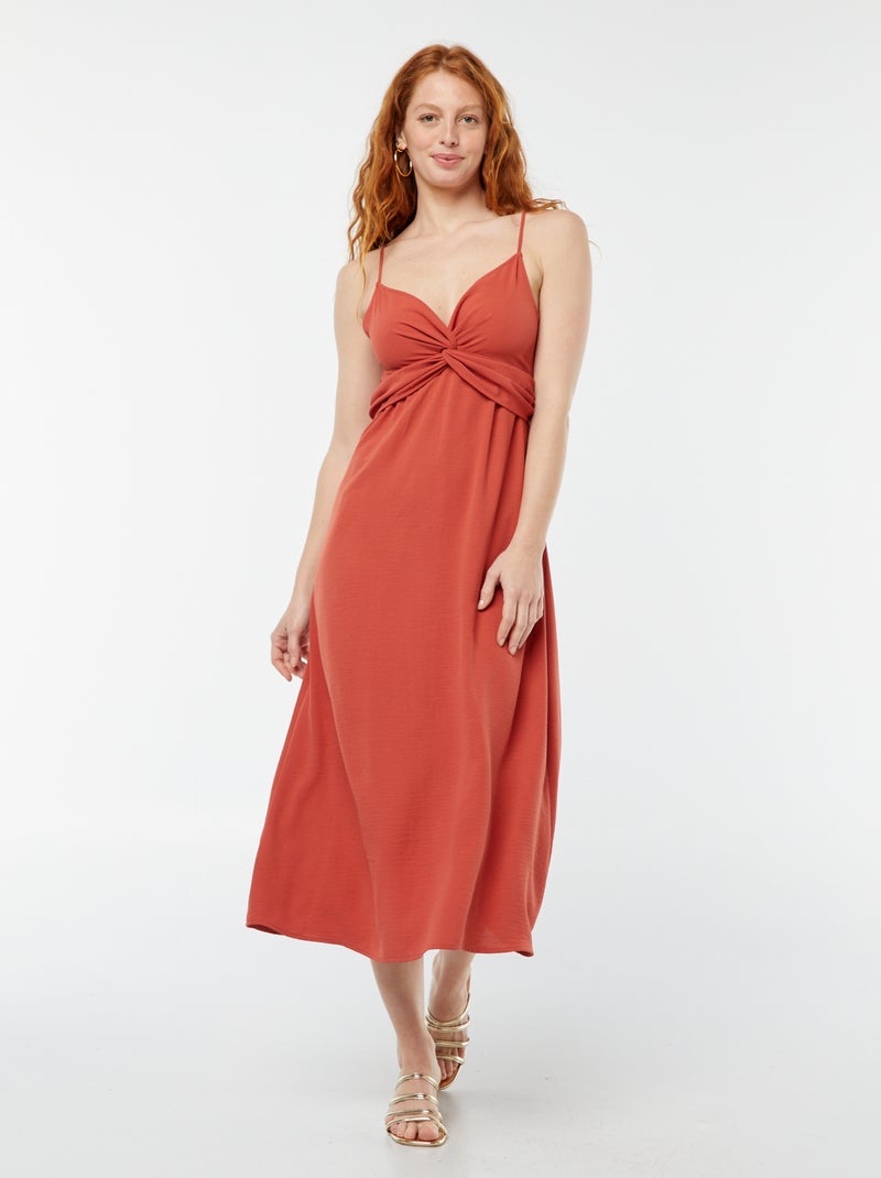 Robe longue avec un effet nouer et drapé devant Orange - Kiabi