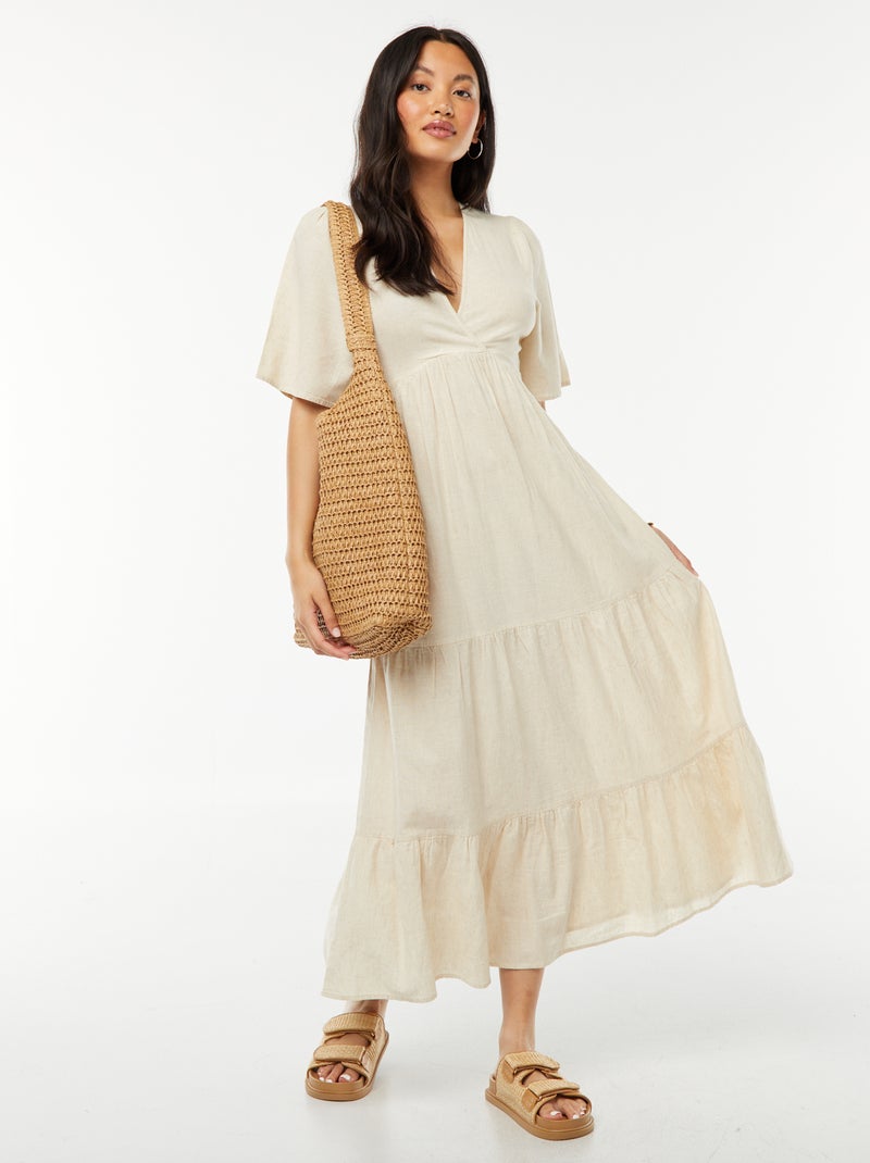 Robe longue base volantée avec dos ouvert Beige - Kiabi