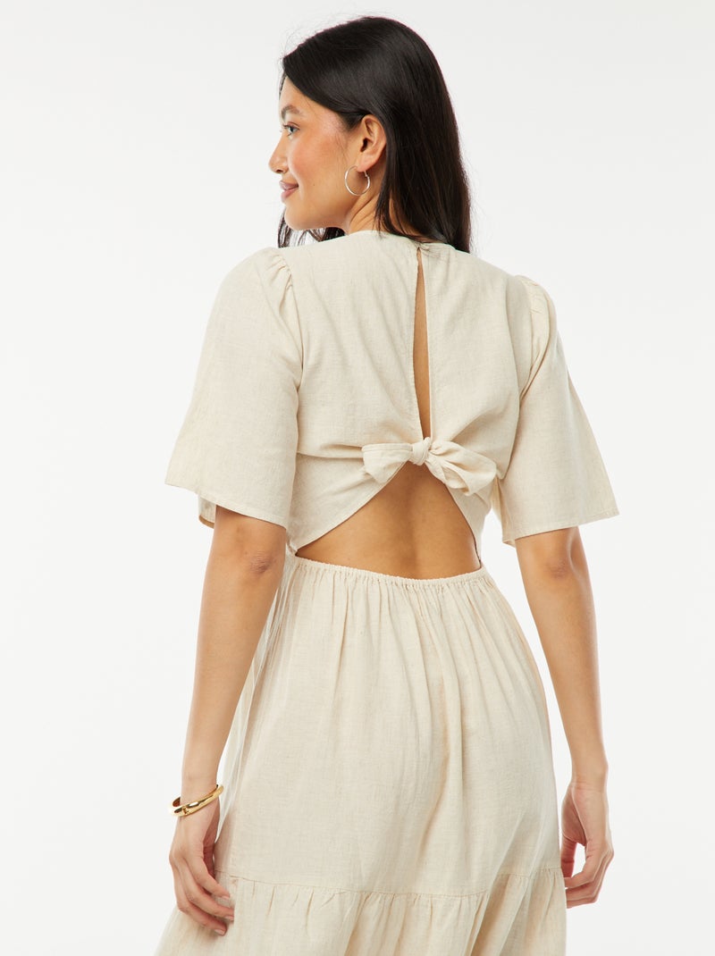 Robe longue base volantée avec dos ouvert Beige - Kiabi