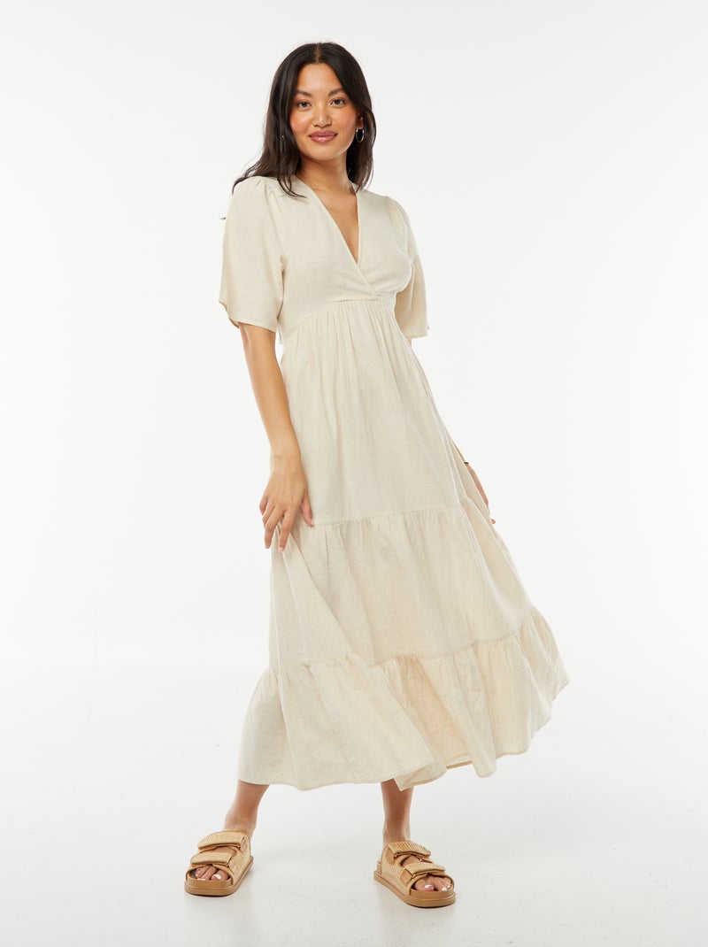 Robe longue base volantée avec dos ouvert Beige - Kiabi