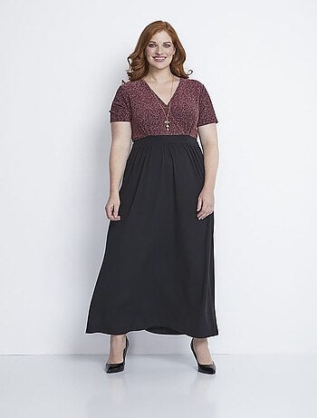Robe longue bicolore effet cache-coeur