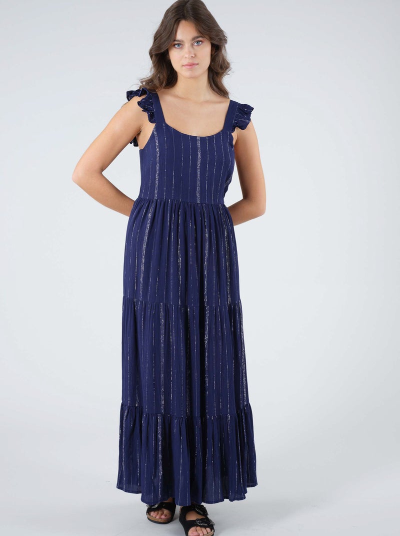 Robe longue bohème à bretelles volantées 'Deeluxe' Bleu marine - Kiabi