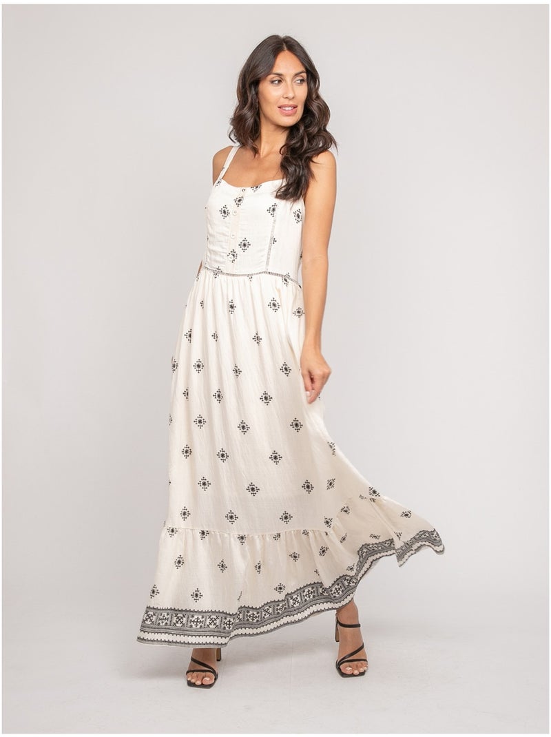 Robe longue bretelles avec motif ILKANIE Noir - Kiabi