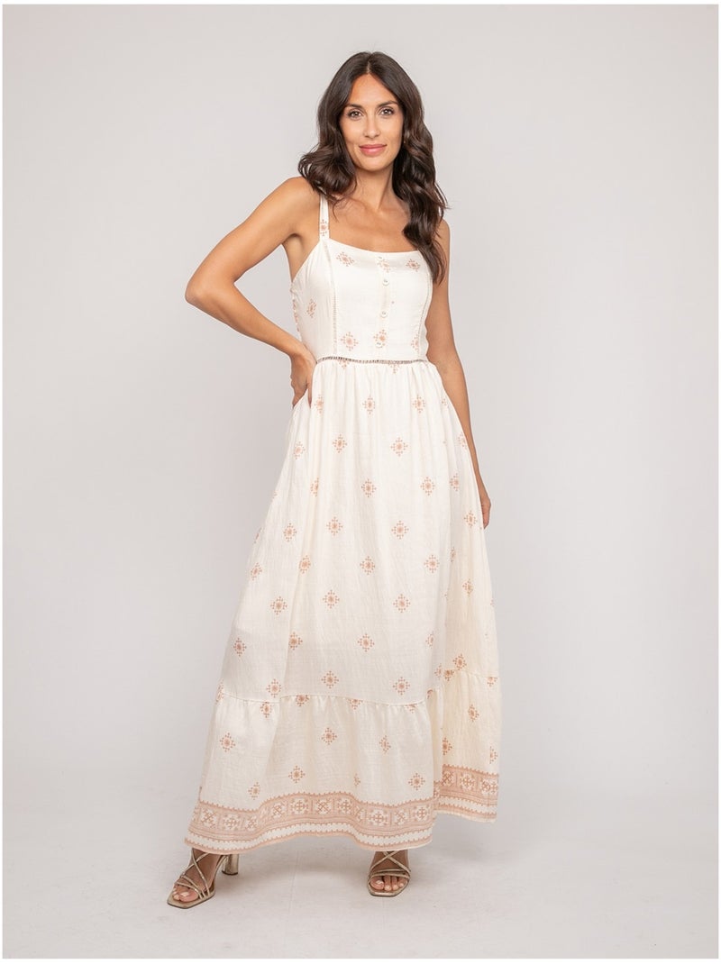 Robe longue bretelles avec motif ILKANIE Rose - Kiabi