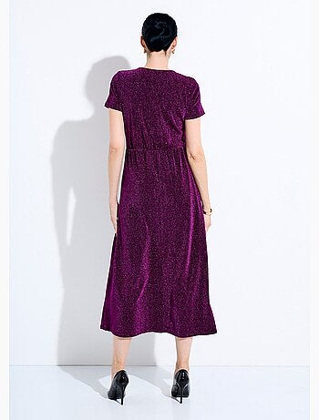 Robe longue brillante col V smockée dos - Afibel