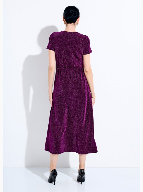 Robe longue brillante col V smockée dos - Afibel - Kiabi