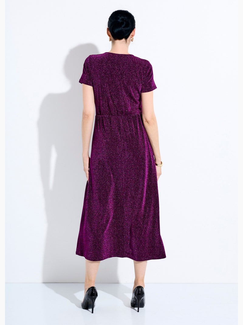 Robe longue brillante col V smockée dos - Afibel Rose - Kiabi