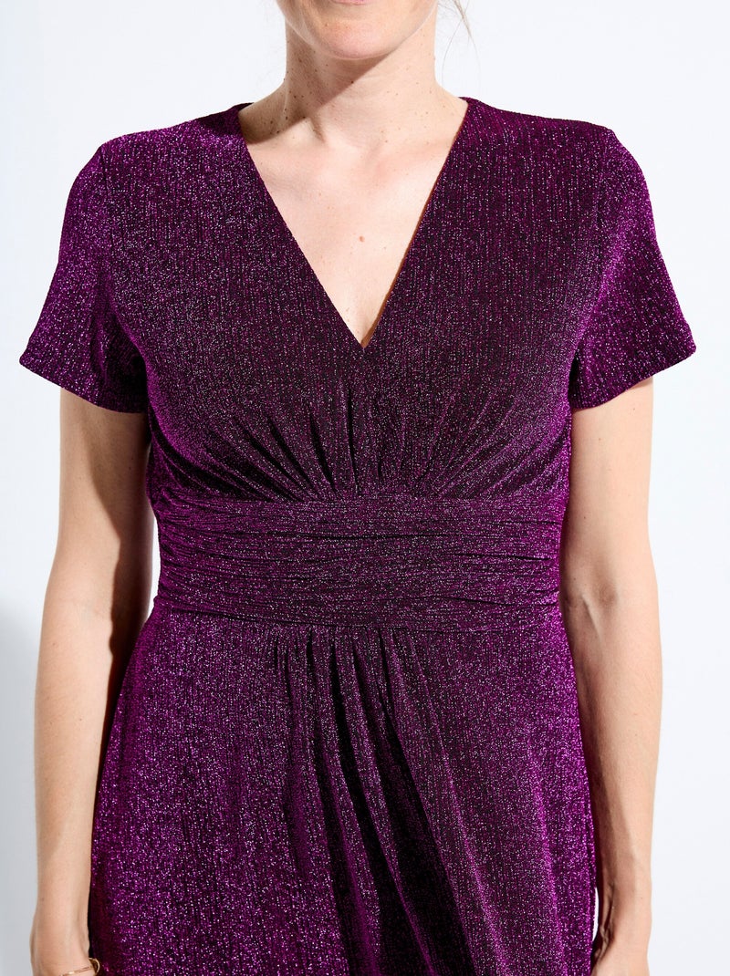 Robe longue brillante col V smockée dos - Afibel Rose - Kiabi