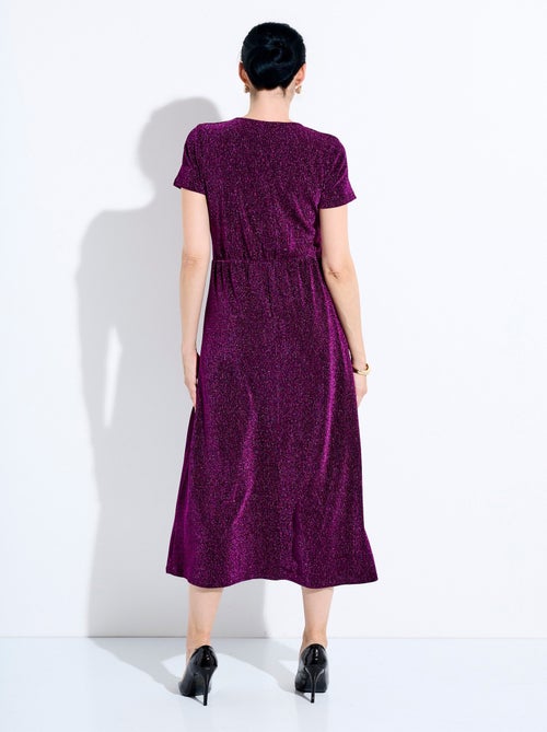 Robe longue brillante col V smockée dos - Kiabi