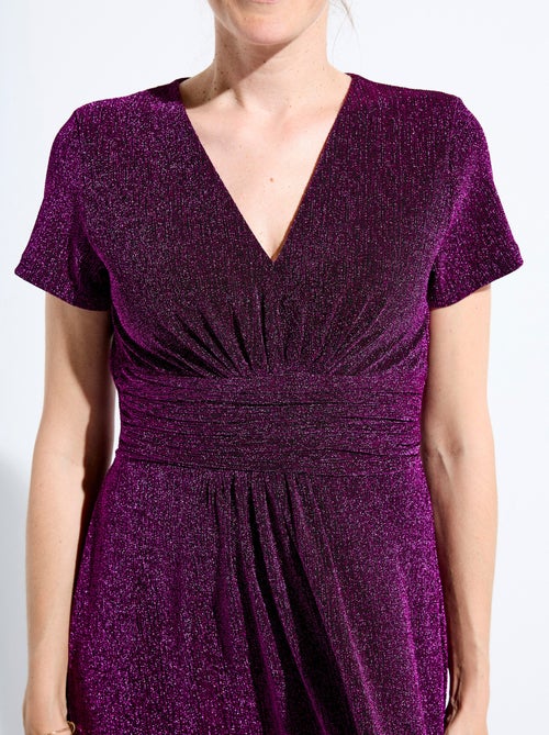 Robe longue brillante col V smockée dos - Kiabi