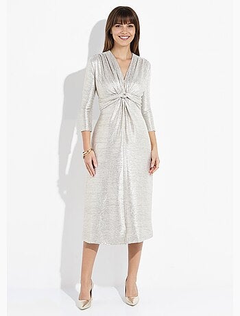 Robe longue brillante encolure v plissée - afibel