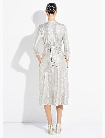 Robe longue brillante encolure v plissée - afibel