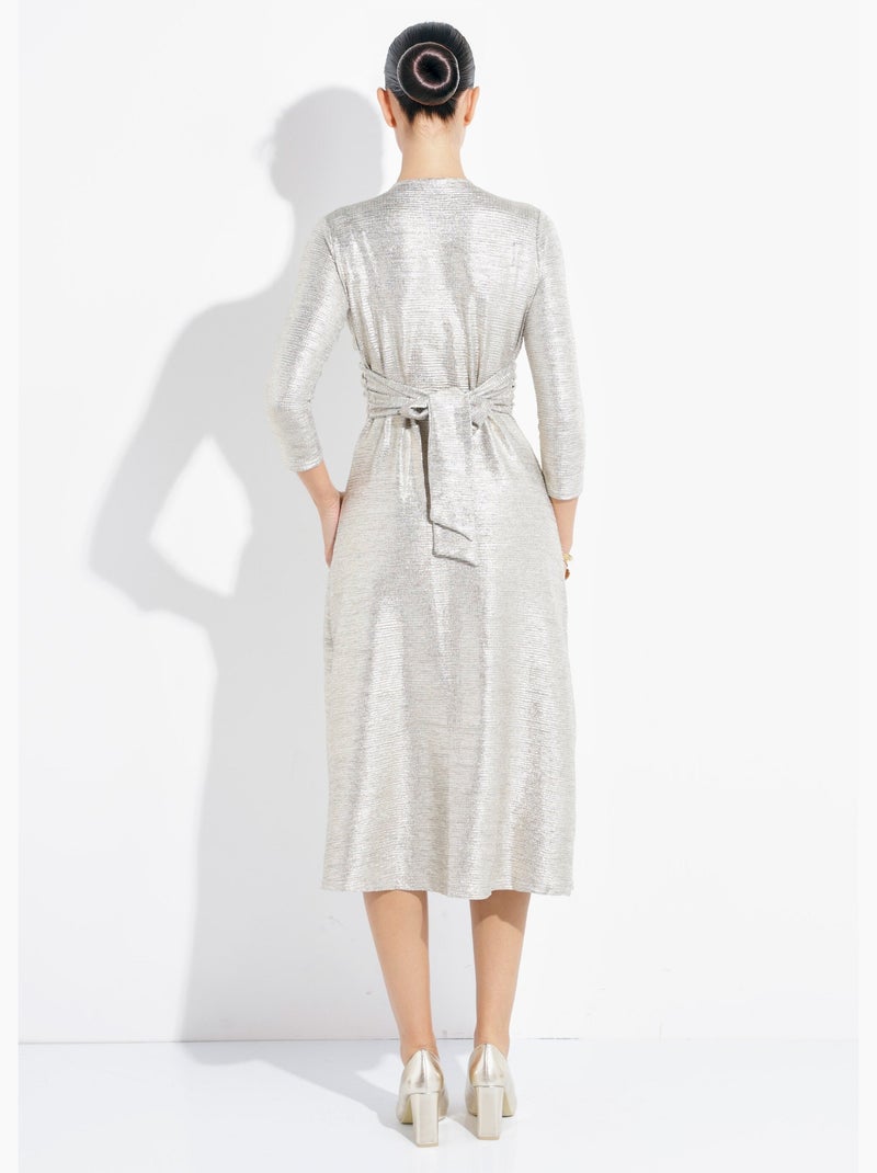 Robe longue brillante encolure v plissée - afibel Doré - Kiabi