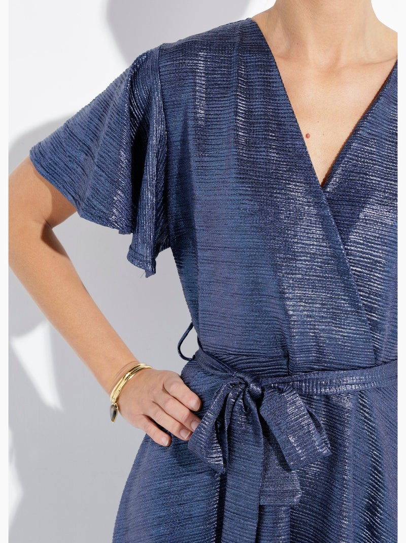 Robe longue brillante, manches papillon - afibel Bleu - Kiabi