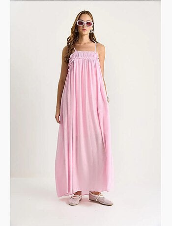 Robe longue brodée à col carré lucci