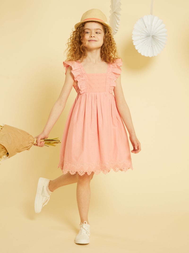 Robe longue broderie anglaise Rose - Kiabi