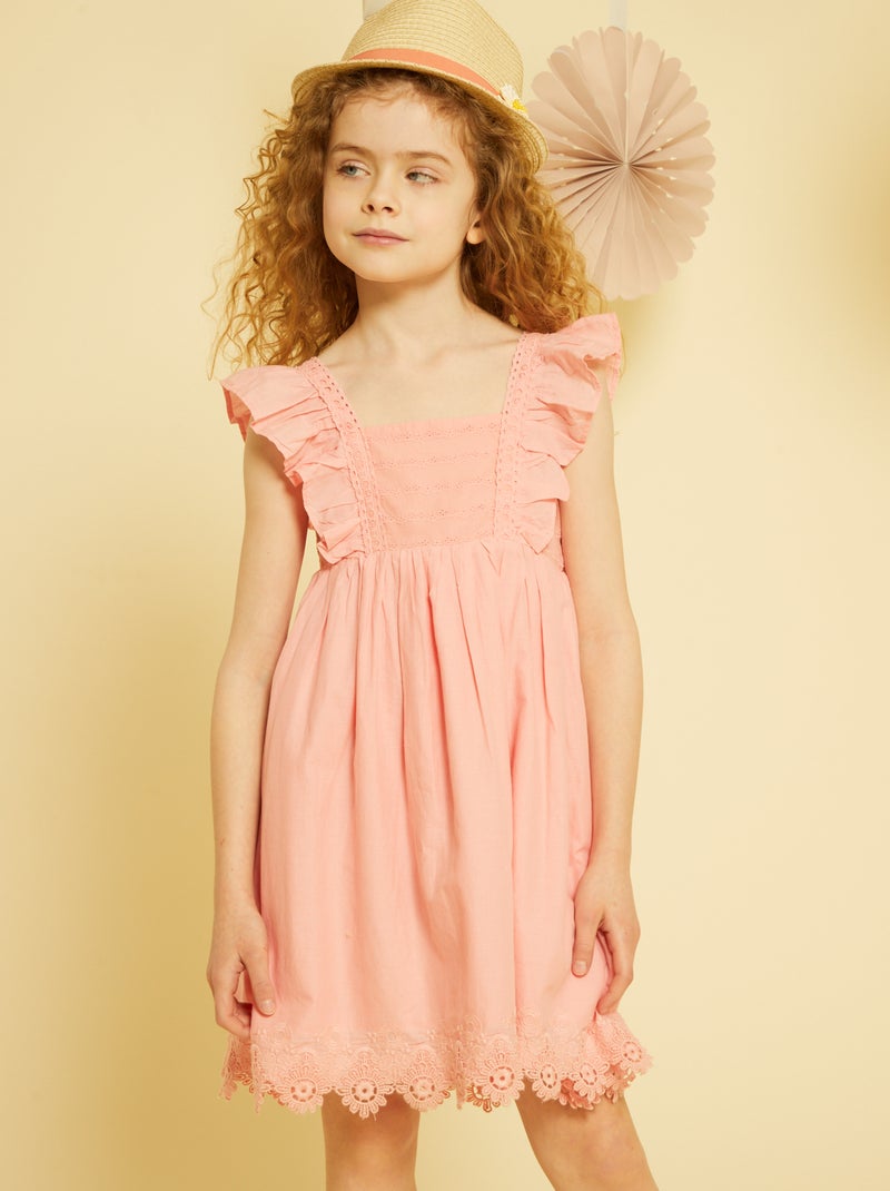 Robe longue broderie anglaise Rose - Kiabi