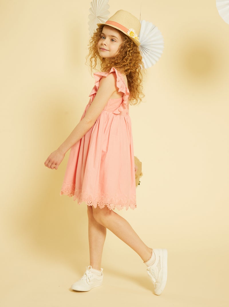 Robe longue broderie anglaise Rose - Kiabi