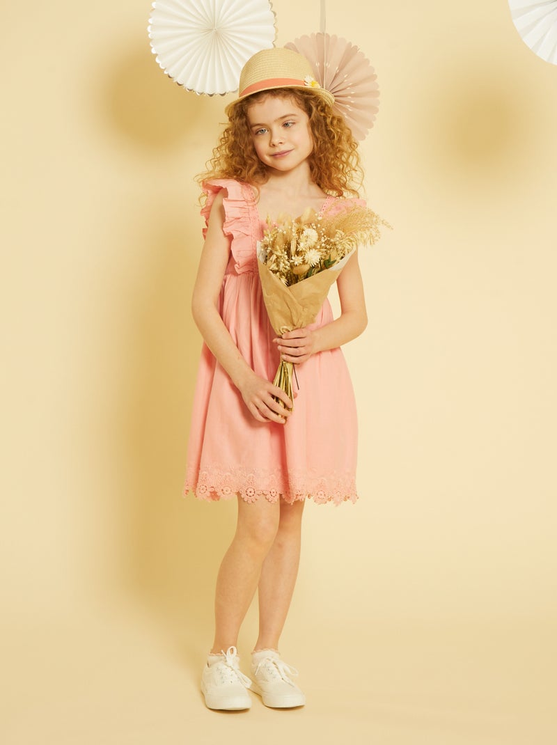 Robe longue broderie anglaise Rose - Kiabi