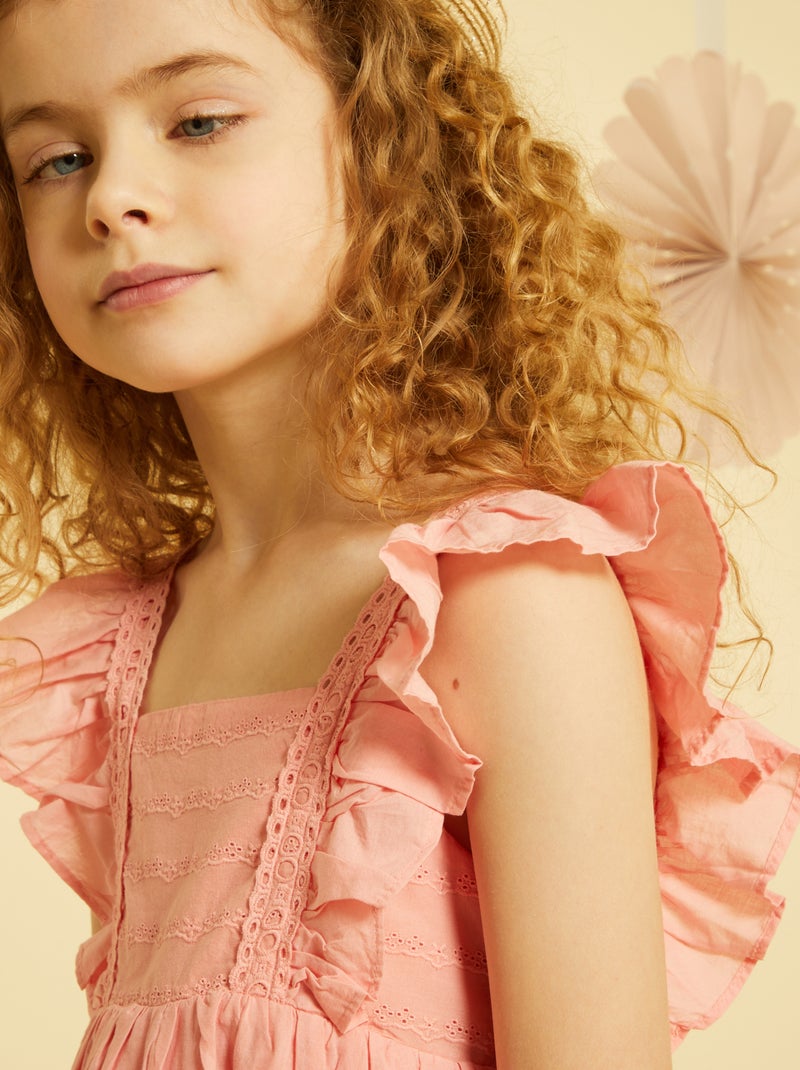 Robe longue broderie anglaise Rose - Kiabi