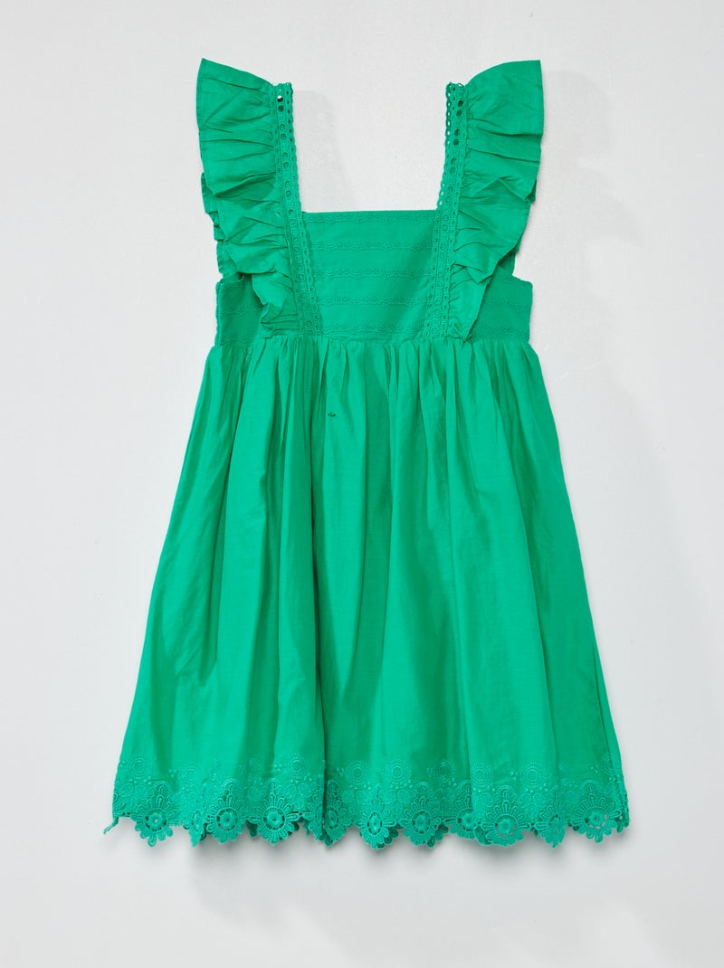 Robe longue broderie anglaise Vert - Kiabi