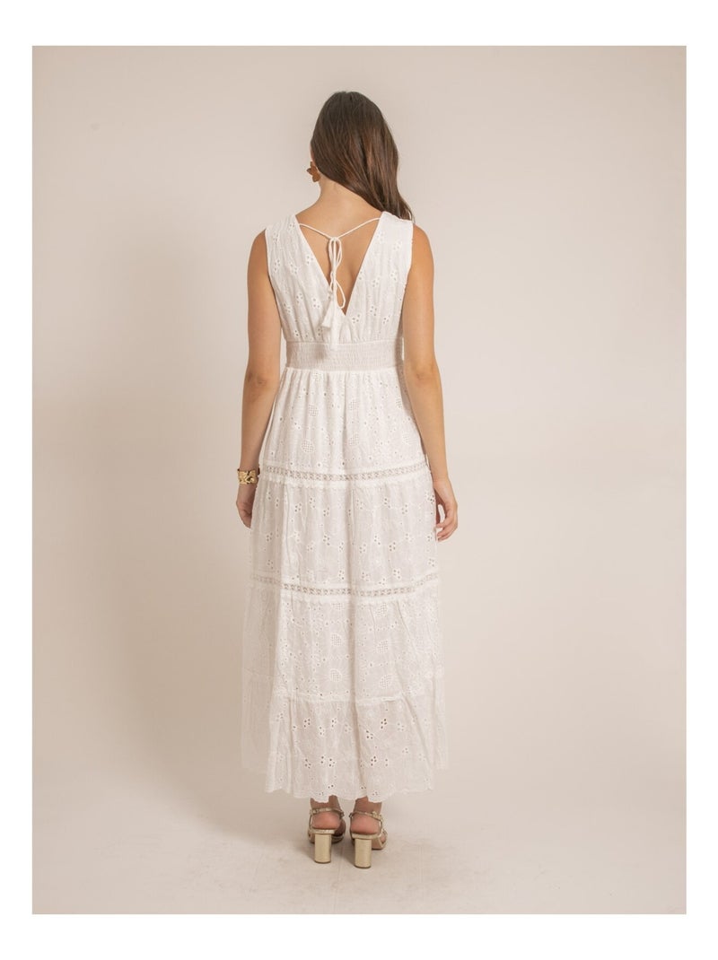 Robe longue broderies anglaises IPANE Blanc - Kiabi