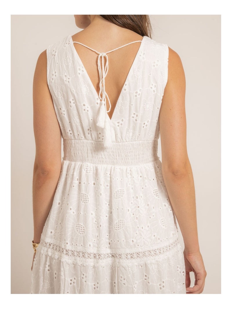 Robe longue broderies anglaises IPANE Blanc - Kiabi