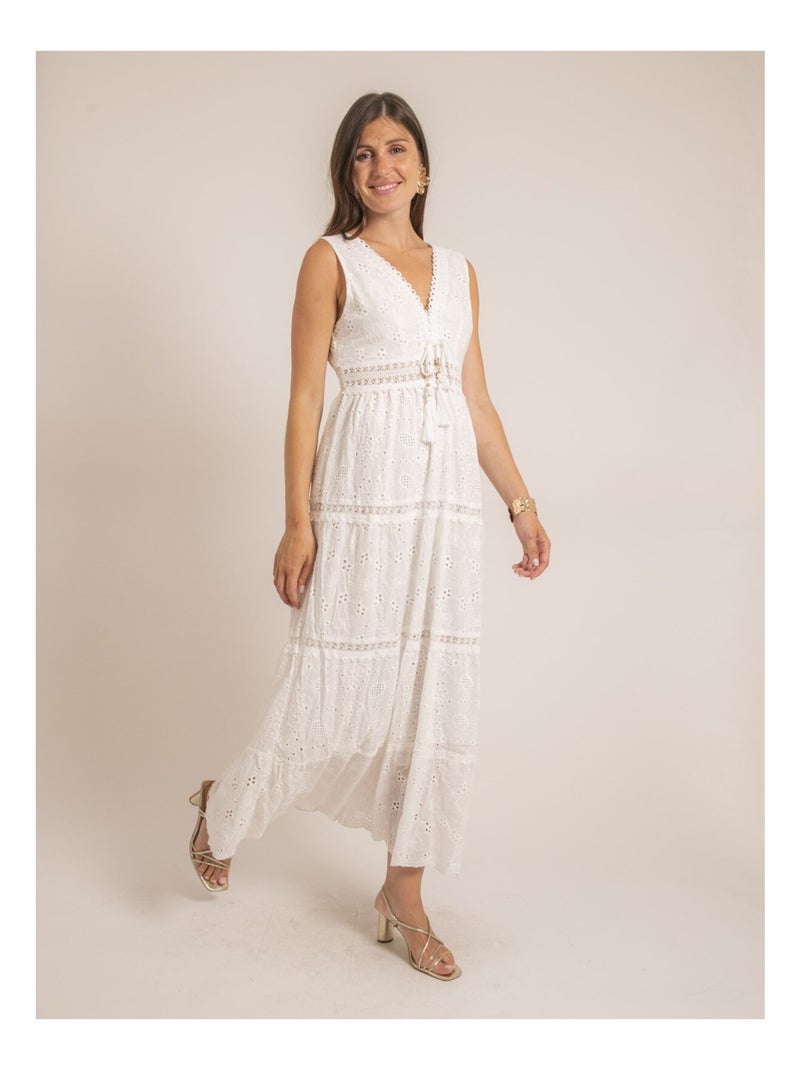 Robe longue broderies anglaises IPANE Blanc - Kiabi