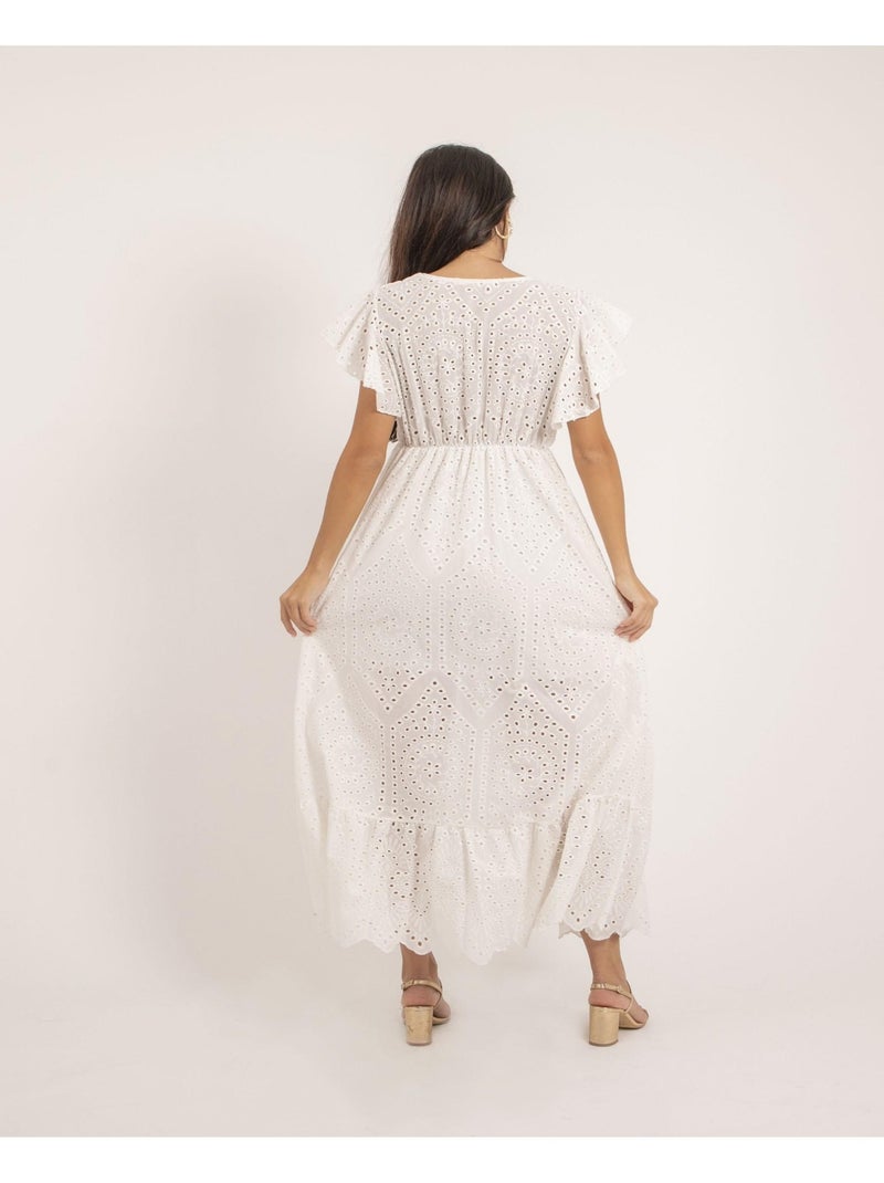 Robe longue broderies anglaises IROKO Blanc - Kiabi