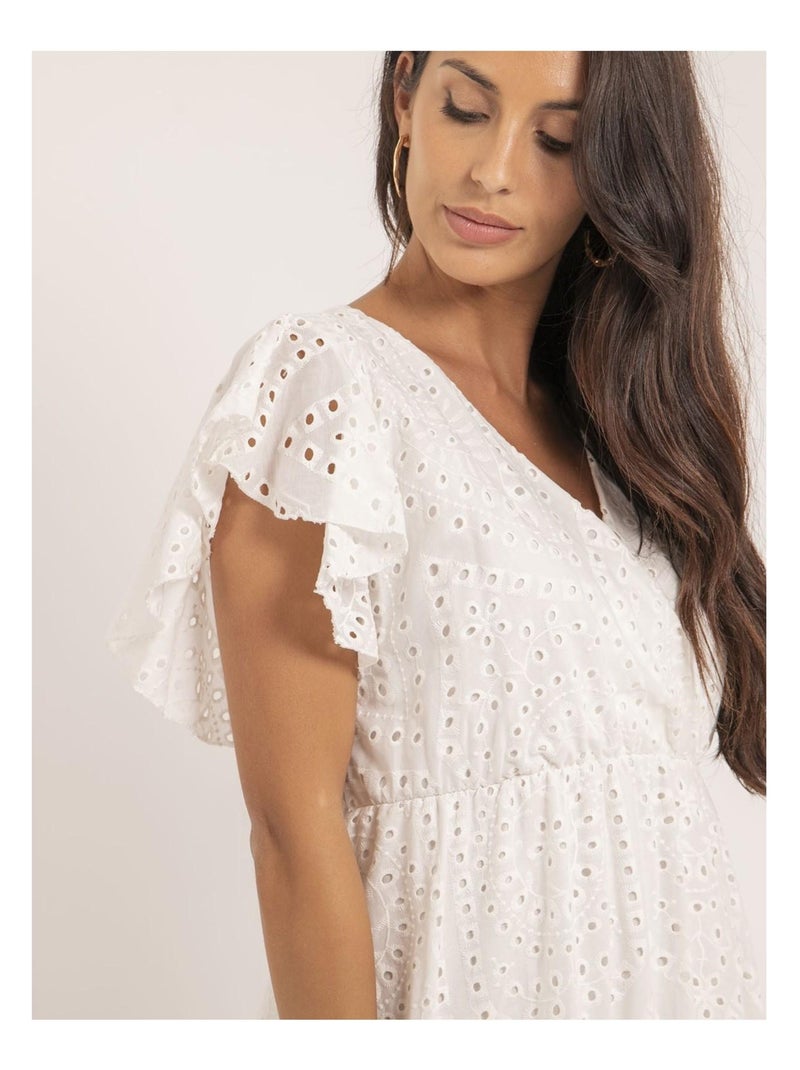 Robe longue broderies anglaises IROKO Blanc - Kiabi