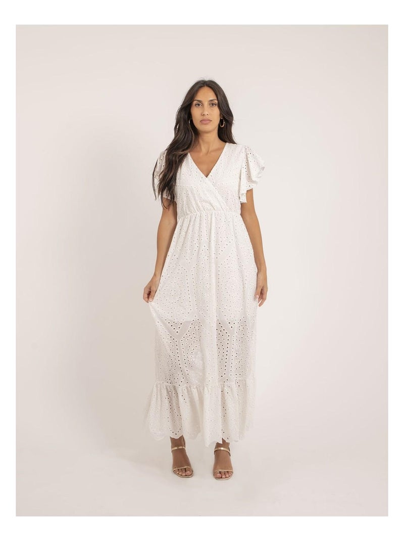 Robe longue broderies anglaises IROKO Blanc - Kiabi