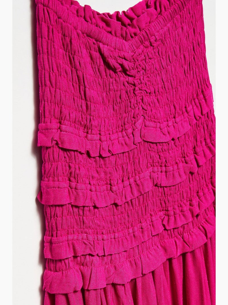 Robe longue bustier à fronces dilvin Rose fluo/Solinotes - Kiabi