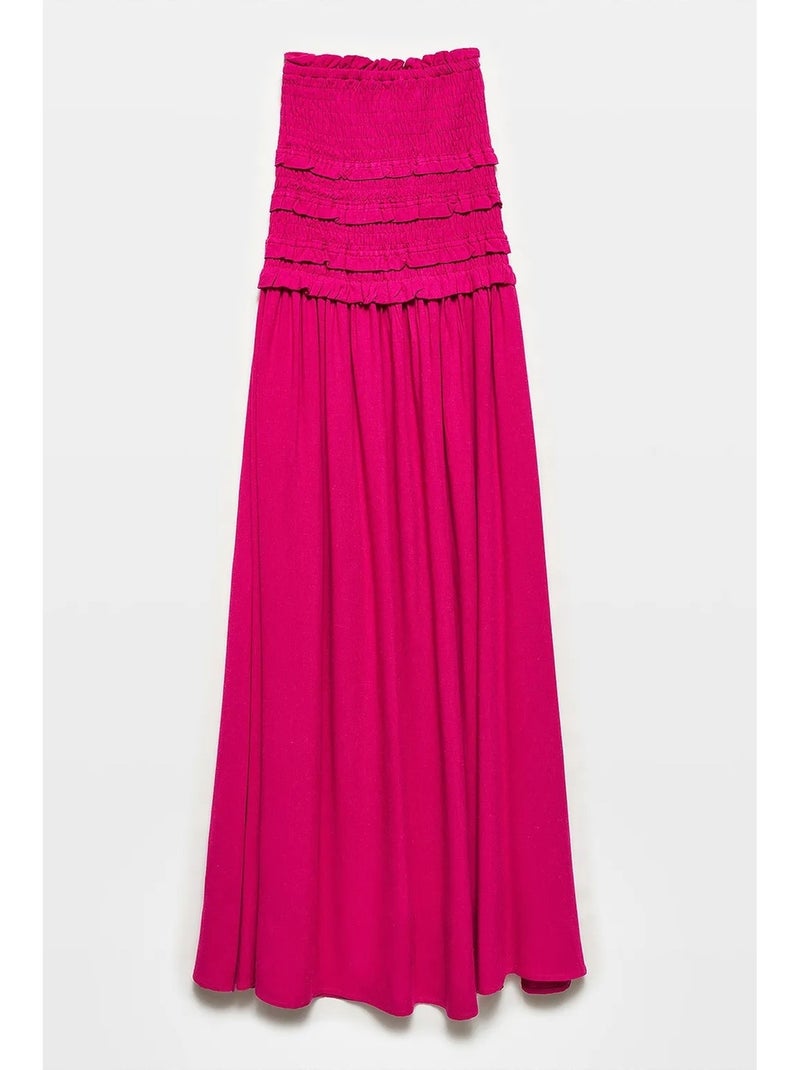 Robe longue bustier à fronces dilvin Rose fluo/Solinotes - Kiabi