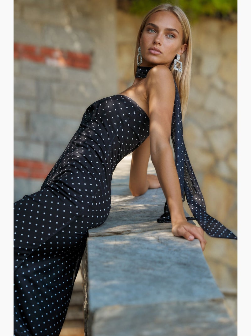 Robe longue bustier à motifs hiccup Noir Blanc - Kiabi