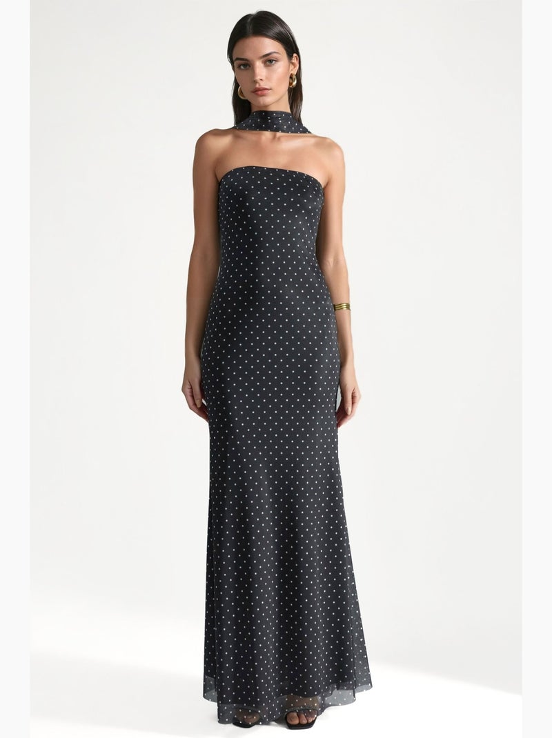 Robe longue bustier à motifs hiccup Noir Blanc - Kiabi