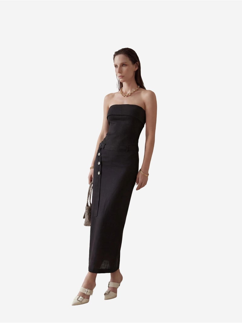 Robe longue bustier avec ceinture my fashion Noir - Kiabi